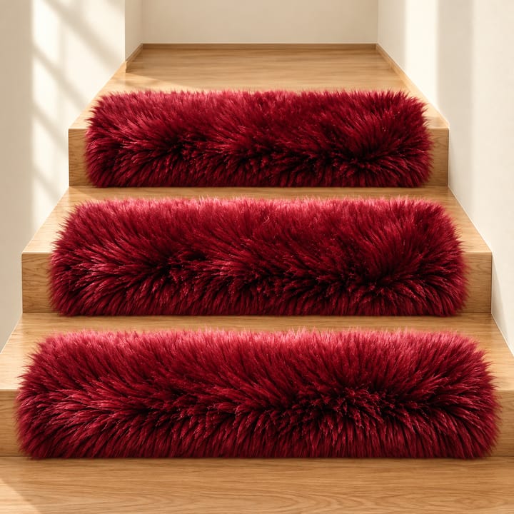 Plush Fur Stair Treads, Red