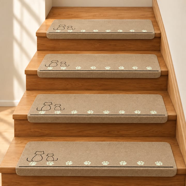 Luminous Cat Print Stair Tread Mats, Camel
