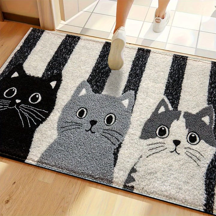 Striped Cat Print Door Mat