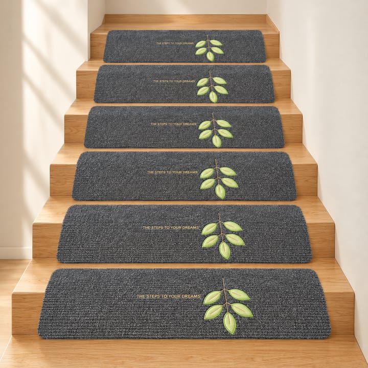 Soft Step Leaf Stair Treads, Dark gray with green leaves