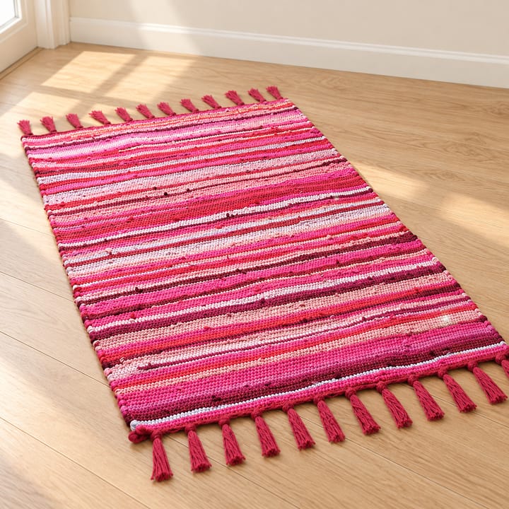 Hand Hooked Cotton Tassel Runner Rug, Red
