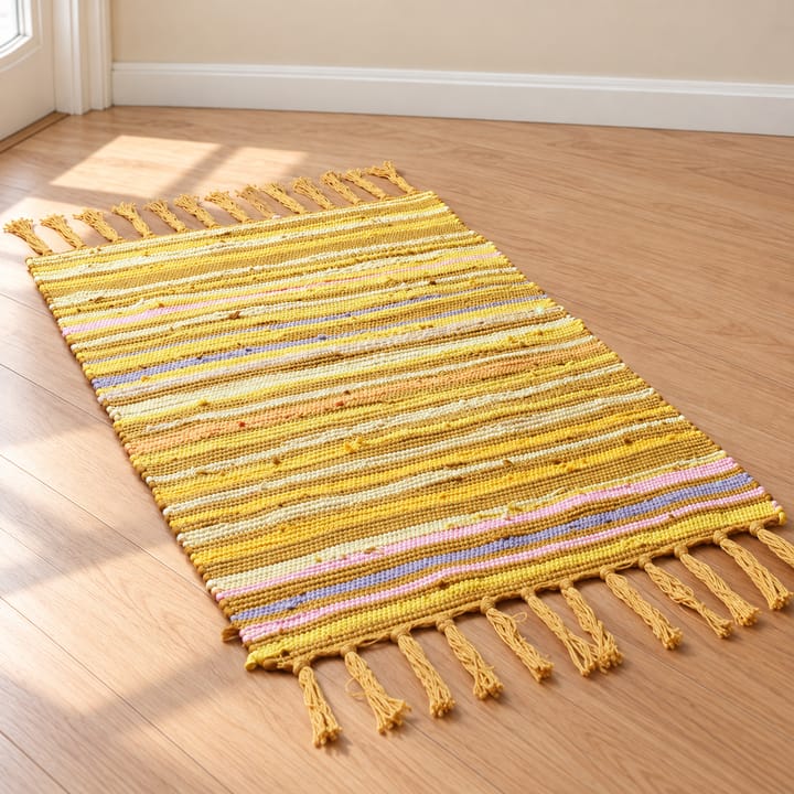 Hand Hooked Cotton Tassel Runner Rug, Yellow