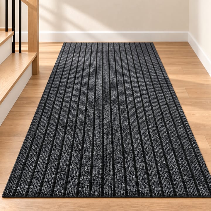 Striped Felt Runner Rug, Black-gray