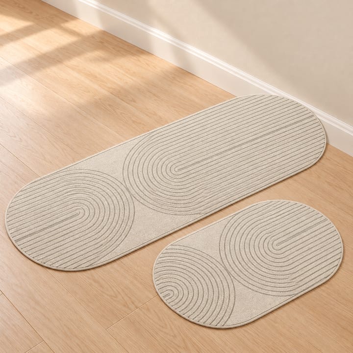 Striped Cut Pile Kitchen Runner, Beige with gray swirls
