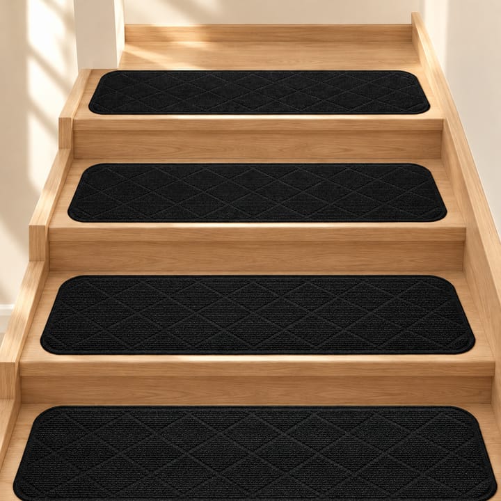 Diamond Tufted Stair Tread Mats, Black