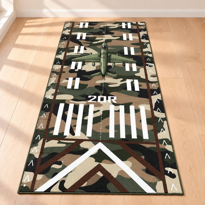 Runway Design Flocked Runner Rug, Camo runway with 20R