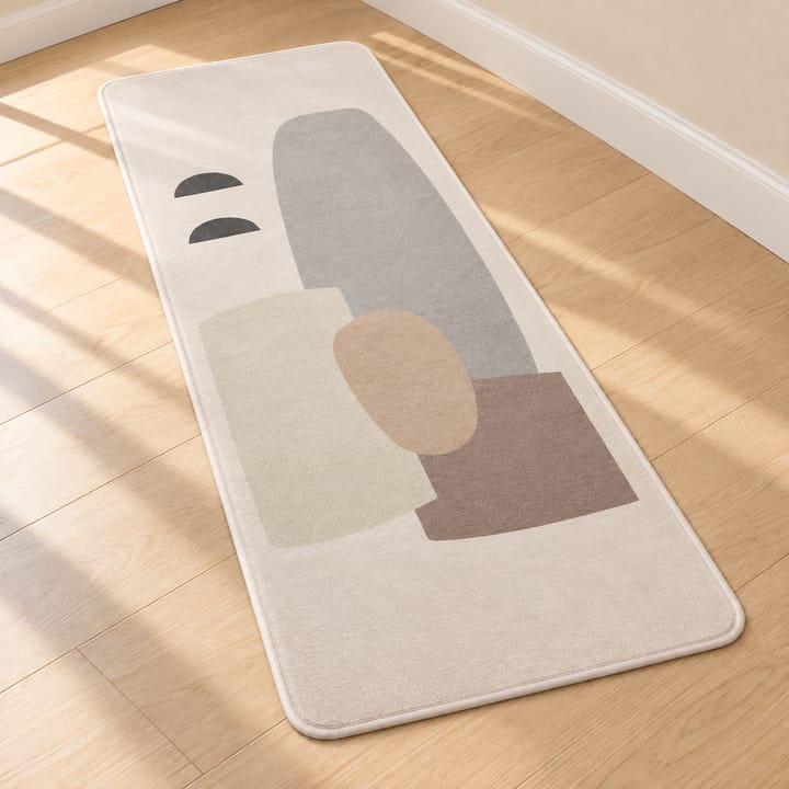 The Soft Step Long Runner Rug, Beige abstract shapes