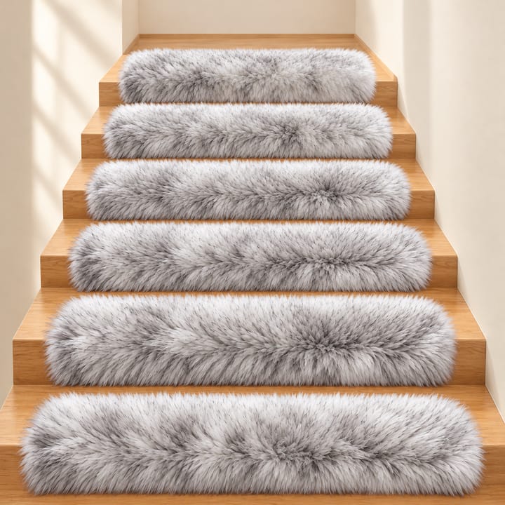 Plush Fur Stair Treads, Silver gray