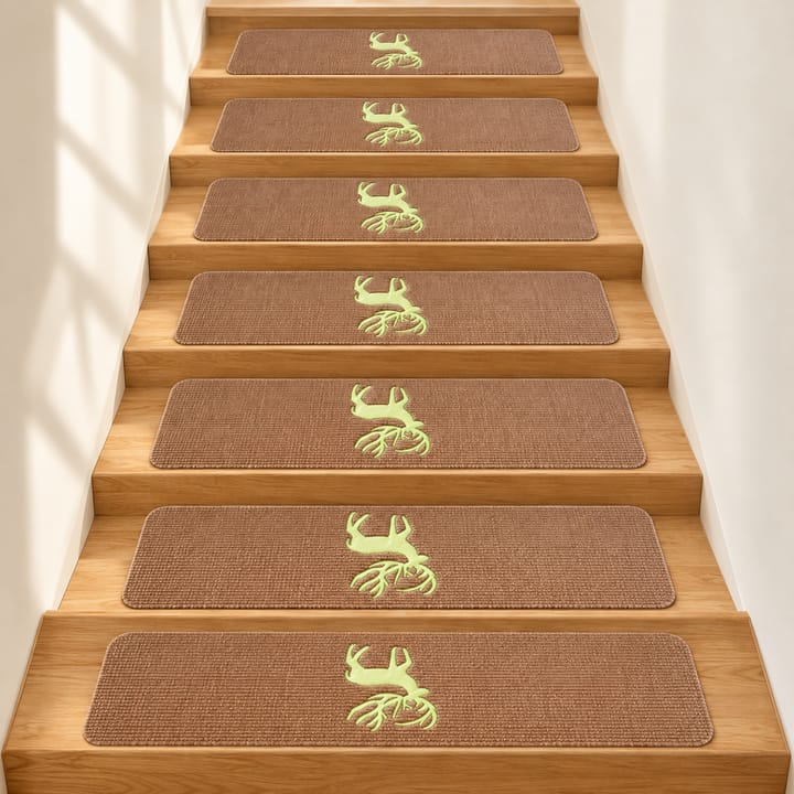 Soft Step Leaf Stair Treads, Brown with green deer