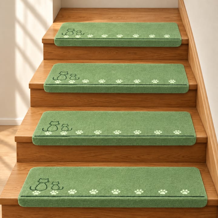 Luminous Cat Print Stair Tread Mats, Green