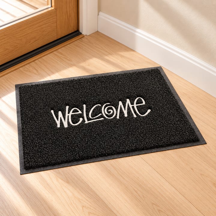 Black Felt Pile Welcome Door Mat, Black