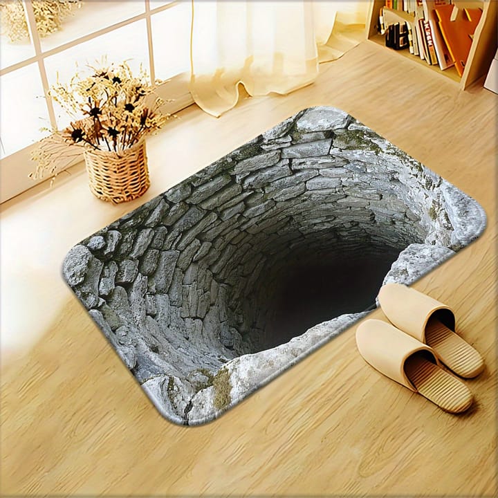 Gray Stone Well Print Door Mat, 16 x 24 in