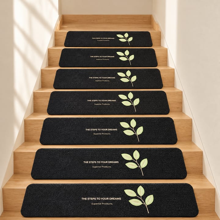Soft Step Leaf Stair Treads, Black with green leaves