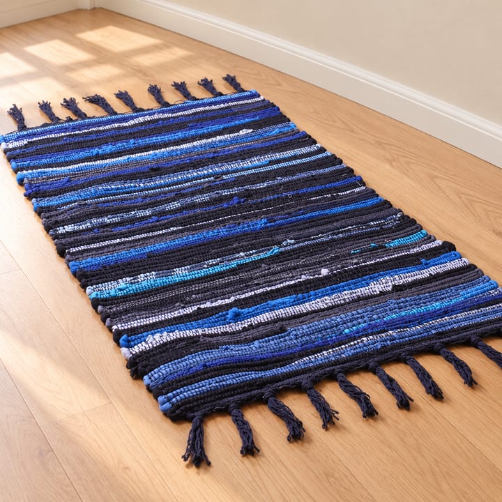 Hand Hooked Cotton Tassel Runner Rug, Blue