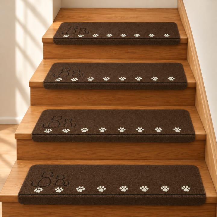 Luminous Cat Print Stair Tread Mats, Coffee