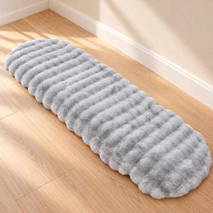 Plush Faux Rabbit Fur Runner Rug, Gray