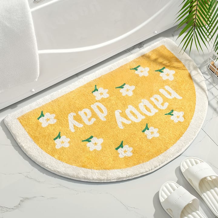 Floral Print Indoor Door Mat, Yellow floral text