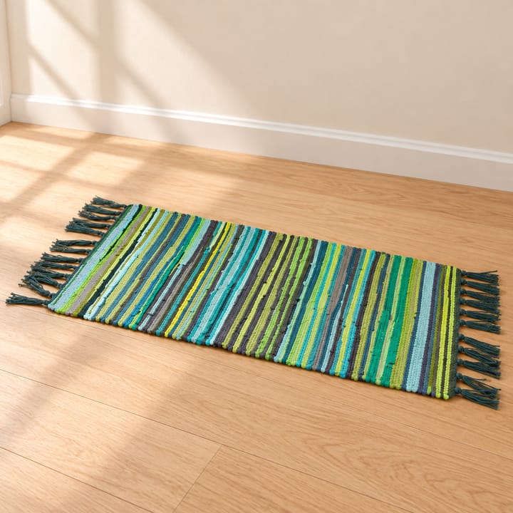 Hand Hooked Cotton Tassel Runner Rug, Green