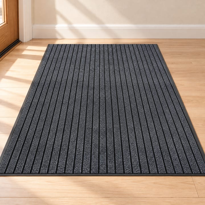Striped Plush Rubber Backed Door Mat, Gray