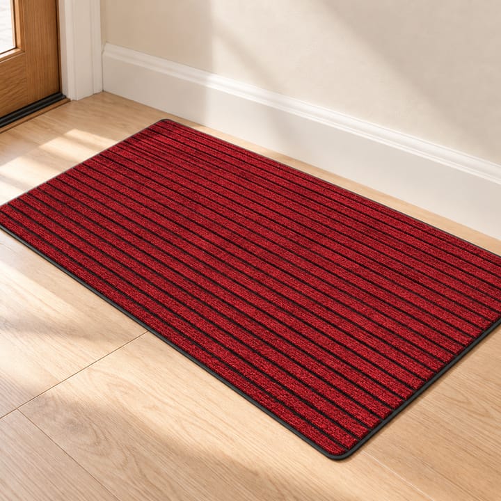 Striped Plush Rubber Backed Door Mat, Red