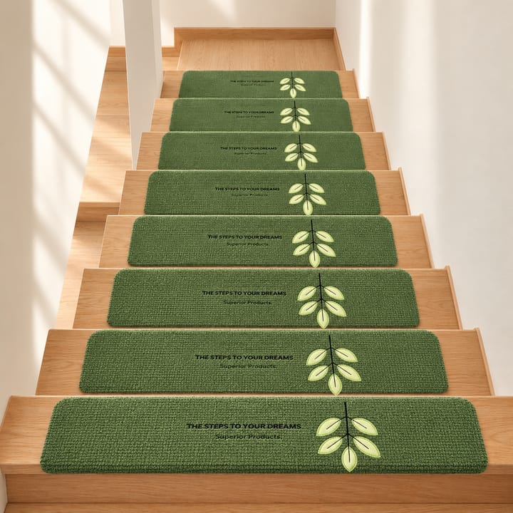 Soft Step Leaf Stair Treads, Green with green leaves