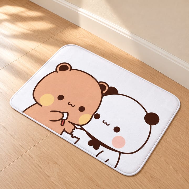 Cartoon Bear and Panda Door Mat, Bear and panda hugging
