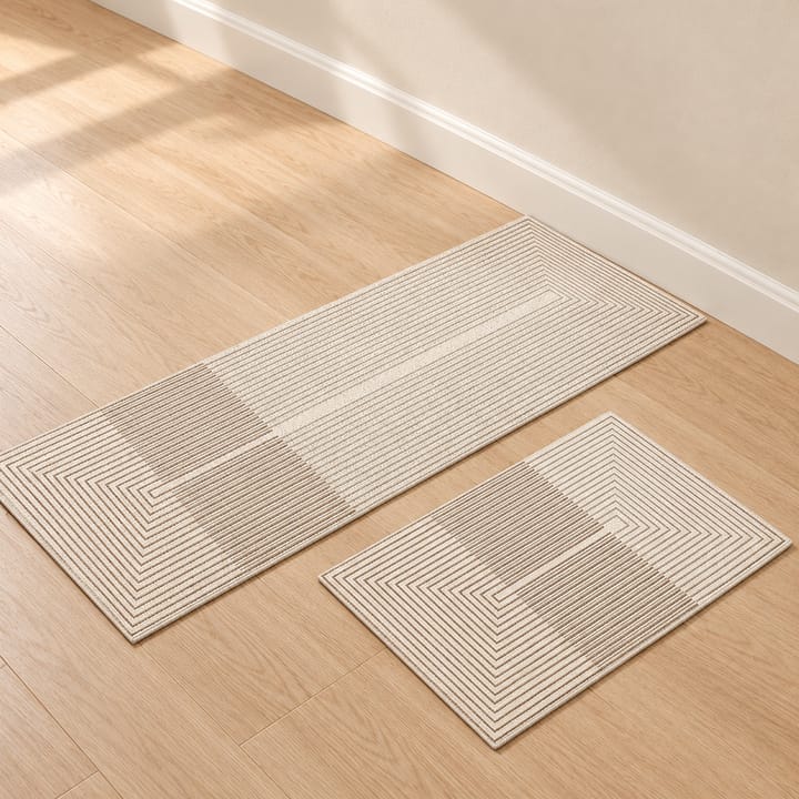 Striped Cut Pile Kitchen Runner, Beige with white lines