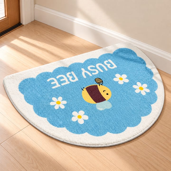 Floral Print Indoor Door Mat, Blue bee