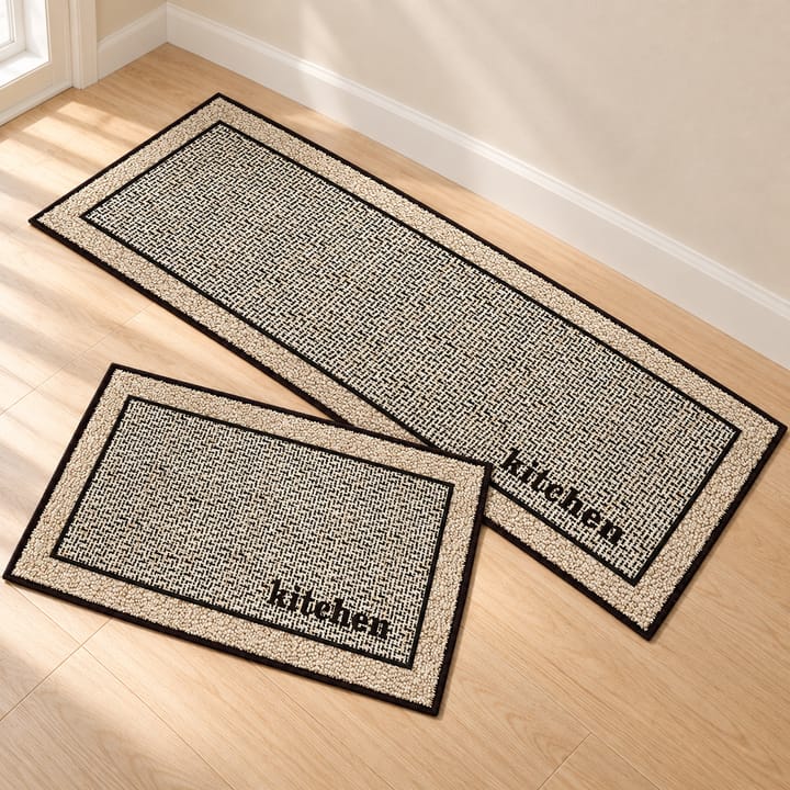 Diatom Mud Kitchen Runner Rug, Beige and black