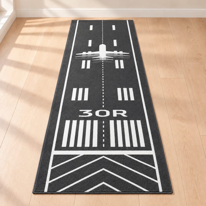 Runway Design Flocked Runner Rug, Gray runway with 30R
