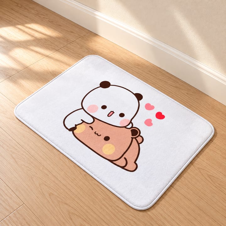 Cartoon Bear and Panda Door Mat, Panda hugging bear with hearts