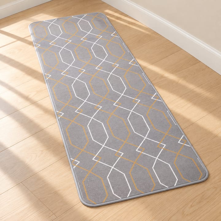 The Soft Step Long Runner Rug, Gray geometric lines