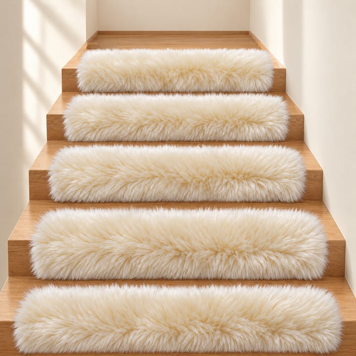 Plush Fur Stair Treads, Cream