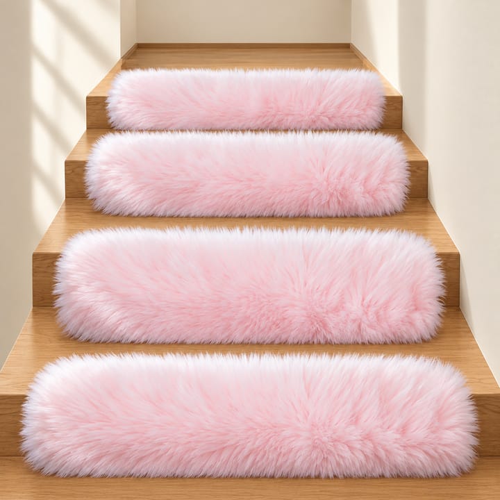 Plush Fur Stair Treads, Pink