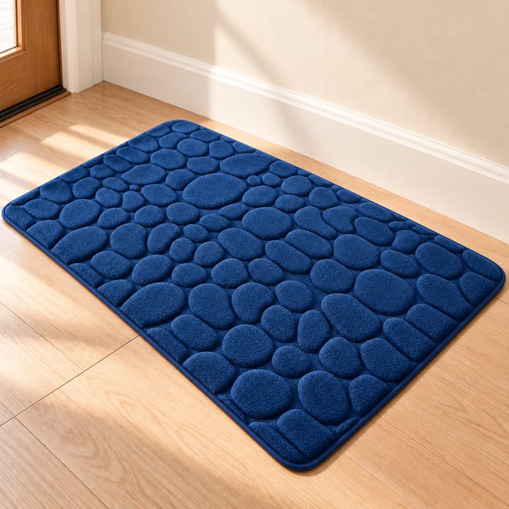 Cobblestone Embossed Plush Bath Mat, Blue