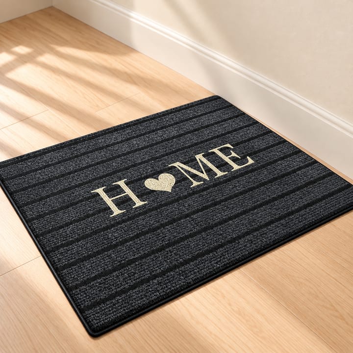 Striped Flocked Indoor Door Mat, Dark gray, H heart ME