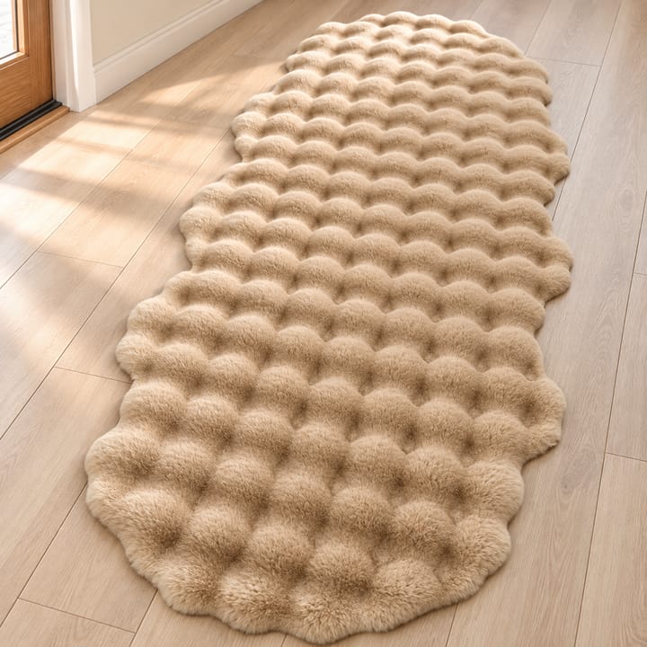 Plush Faux Rabbit Fur Runner Rug, Beige