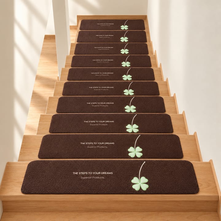 Soft Step Leaf Stair Treads, Dark brown with green four-leaf clover