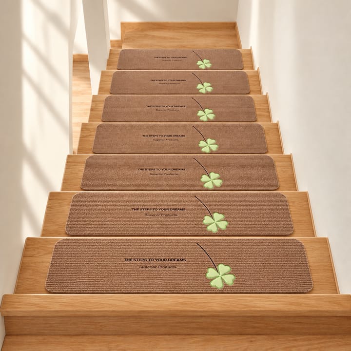 Soft Step Leaf Stair Treads, Brown with green four-leaf clover