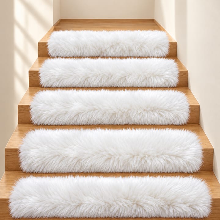 Plush Fur Stair Treads, White