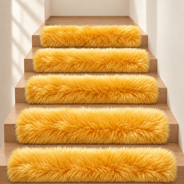 Plush Fur Stair Treads, Yellow