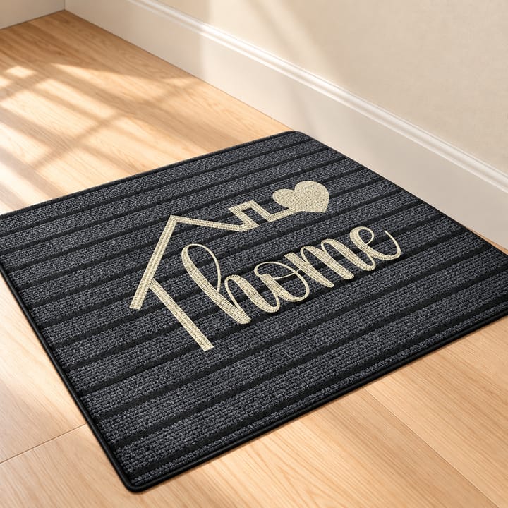 Striped Flocked Indoor Door Mat, Dark gray, Home with house outline