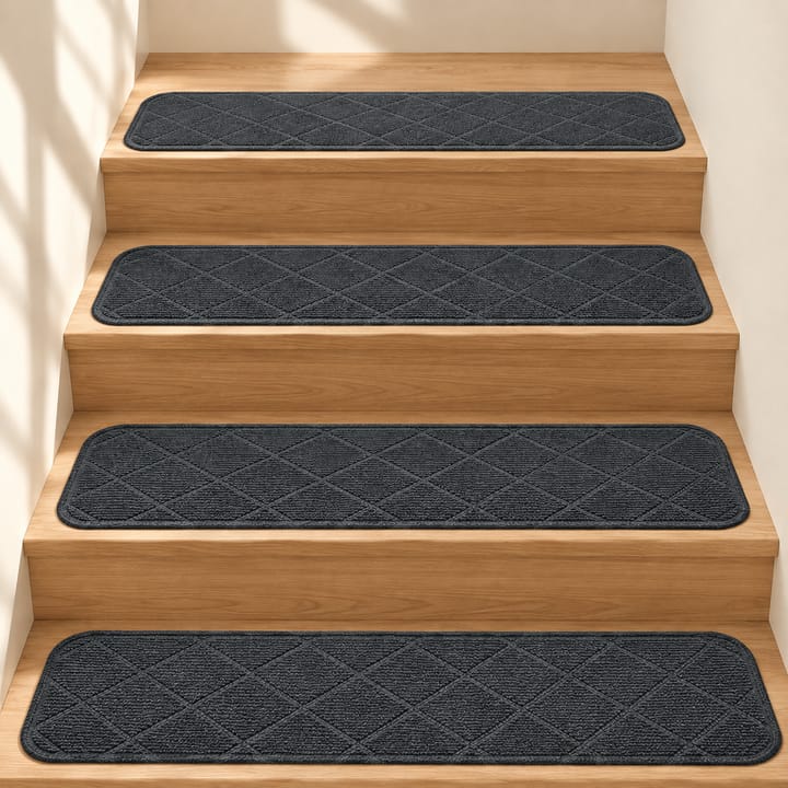 Diamond Tufted Stair Tread Mats, Deep gray