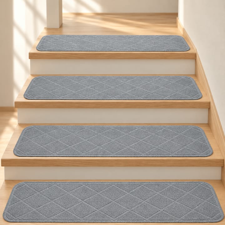 Diamond Tufted Stair Tread Mats, Light gray