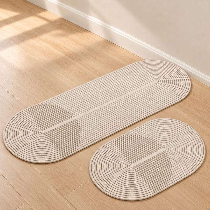 Striped Cut Pile Kitchen Runner, Beige with white curves