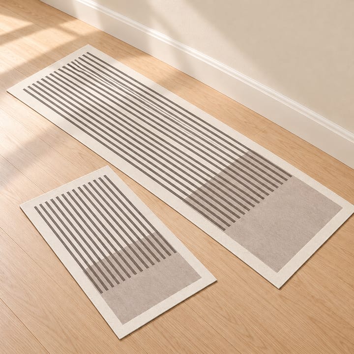 Striped Cut Pile Kitchen Runner, Beige with gray stripes