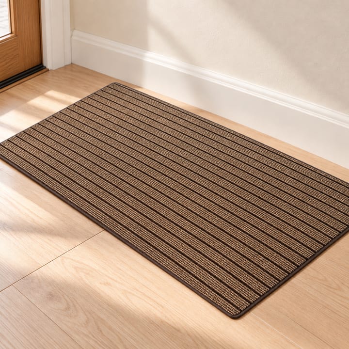 Striped Plush Rubber Backed Door Mat, Brown