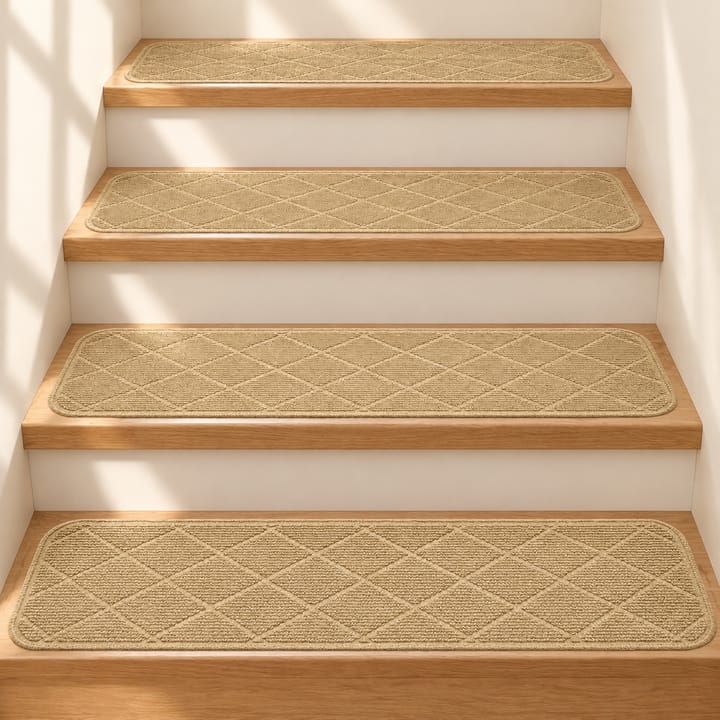 Diamond Tufted Stair Tread Mats, Beige