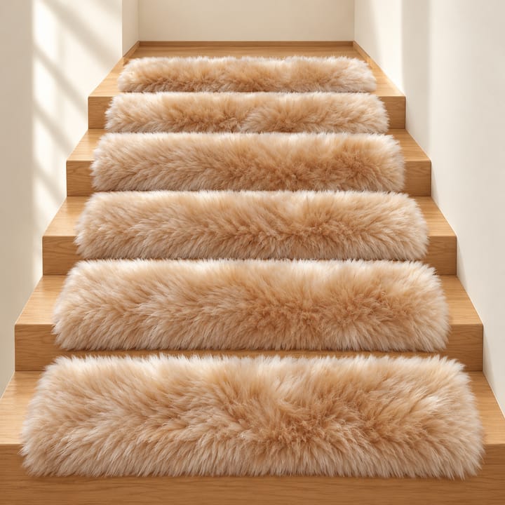 Plush Fur Stair Treads, Beige